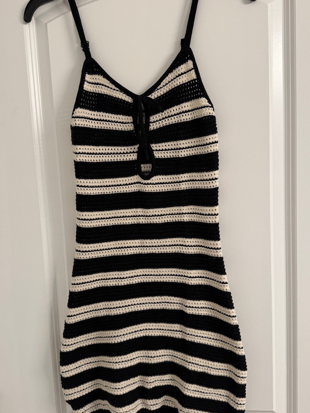 Cotton On Black and Cream Striped Crochet Mini Dress